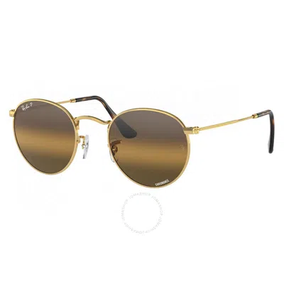 Ray Ban Round Metal Chromance Silver Brown Men's Sunglasses Rb3447 001/g5 53 In Gold