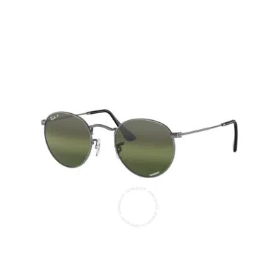 RAY BAN RAY BAN ROUND METAL CHROMANCE SILVER/GREEN MEN'S SUNGLASSES RB3447 004/G4 53