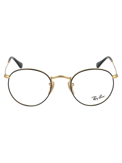 Ray Ban Round Metal Glasses In 2991 Black On Gold