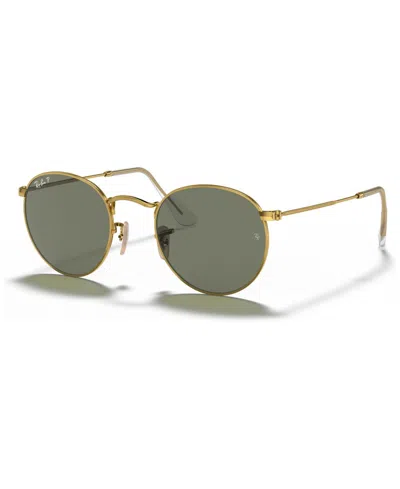 Ray Ban Round Metal Polarized Sunglasses, Rb3447 50 In Gold,polar Green