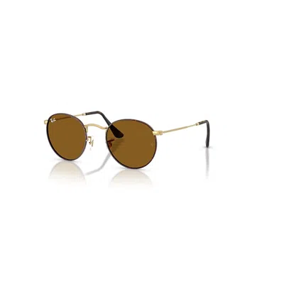 Ray Ban Sunglasses Man Round Metal - Matte Arista Gold Frame Brown Lenses 53-21