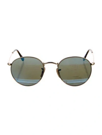 Pre-owned Ray Ban Round Mirrored Sunglasses In Gold