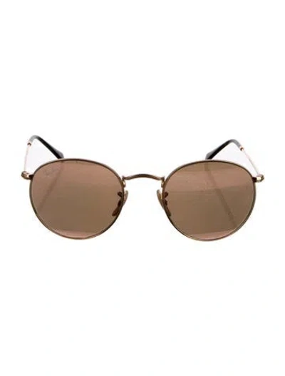 Pre-owned Ray Ban Round Mirrored Sunglasses In Gold