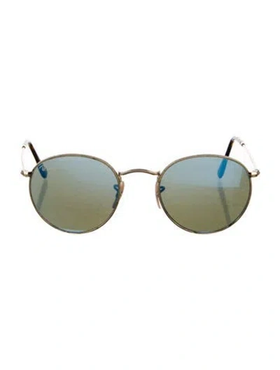 Pre-owned Ray Ban Round Mirrored Sunglasses In Gold