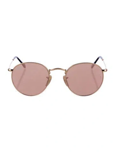Pre-owned Ray Ban Round Mirrored Sunglasses In Gold