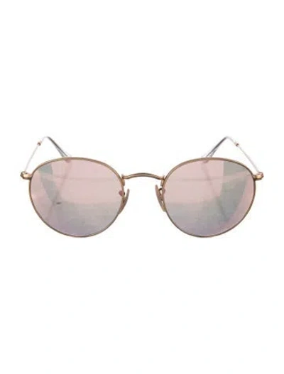 Pre-owned Ray Ban Round Mirrored Sunglasses In Gold