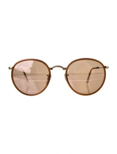Pre-owned Ray Ban Round Mirrored Sunglasses In Gold
