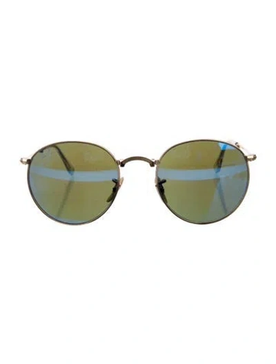 Pre-owned Ray Ban Round Mirrored Sunglasses In Gold