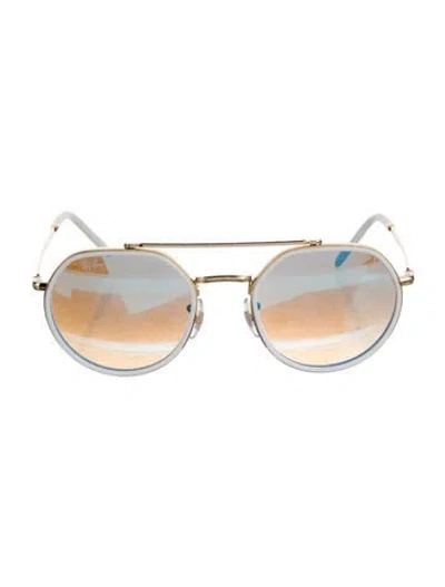 Pre-owned Ray Ban Round Mirrored Sunglasses In White