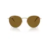 Ray Ban Round Reverse Sunglasses Arista Gold Frame Brown Lenses Polarized 53-21 In Arista Gold