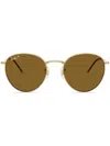 Ray Ban Round Reverse Sunglasses Arista Gold Frame Brown Lenses Polarized 53-21 In Gold