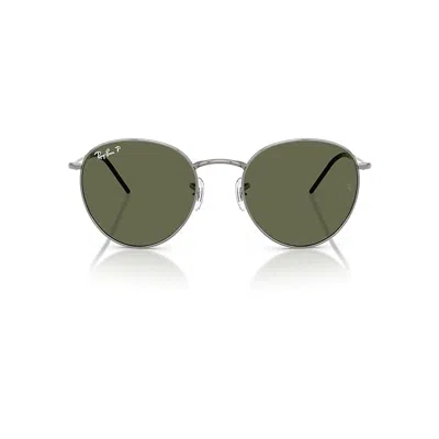Ray Ban Round Reverse Sunglasses Gunmetal Frame Green Lenses Polarized 55-21