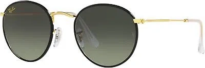 Pre-owned Ray Ban Ray-ban Round Sunglasses, Black On Gold With Grey Gradient In Gray