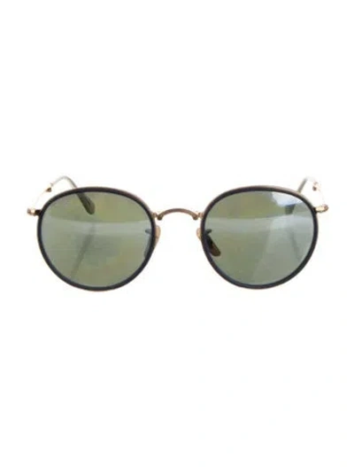 Pre-owned Ray Ban Round Tinted Sunglasses In Blue/gold