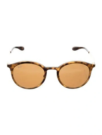 Pre-owned Ray Ban Round Tinted Sunglasses In Brown