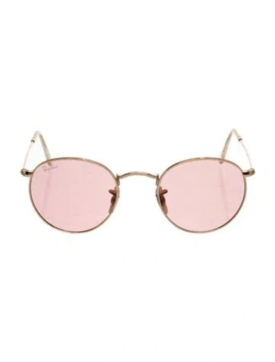 Pre-owned Ray Ban Round Tinted Sunglasses In Gold/pink