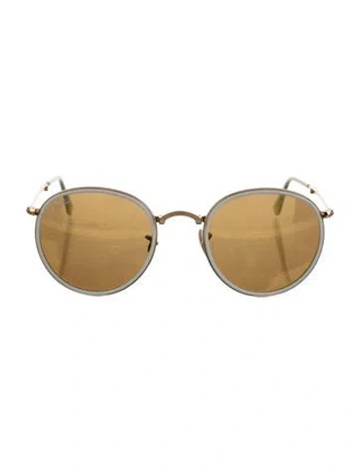 Pre-owned Ray Ban Round Tinted Sunglasses In Gold/white