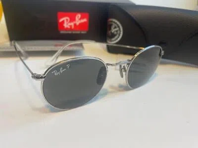 Pre-owned Ray Ban Round Titanium Polarized Rb8247 Silver/black Glass Mirror Sunglasses
