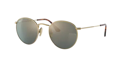 Ray Ban Round Titanium Sunglasses Gold Frame Blue Lenses Polarized 50-21