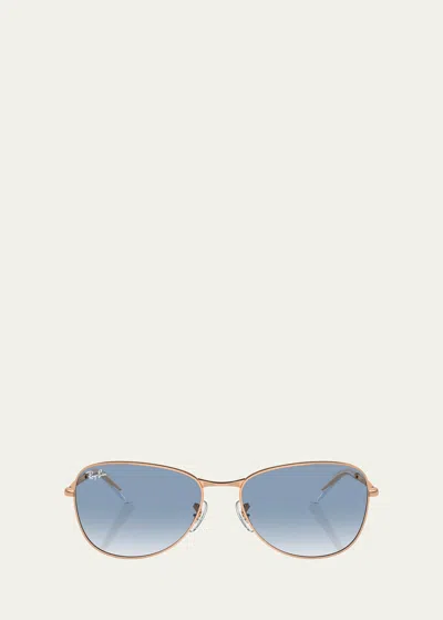 Ray Ban Rounded Metal Square Sunglasses, 59mm In Blue