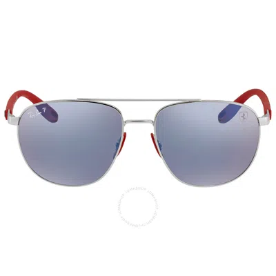 Ray Ban Scuderia Ferrari Polarized Blue Chromance Mirror Aviator Men's Sunglasses Rb3659m F031h0 57 In Blue / Grey / Silver