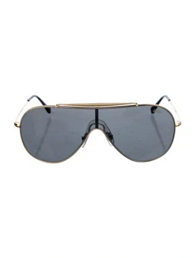 Pre-owned Ray Ban Shield Mirrored Sunglasses In Gold
