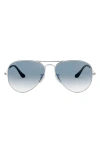 Ray Ban Small Original 55mm Aviator Sunglasses In Silver Blue