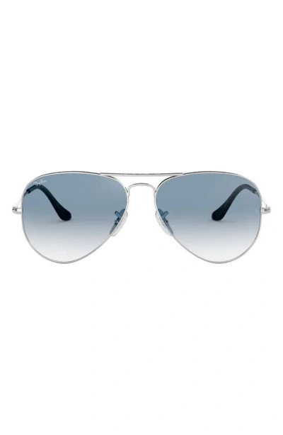 Ray Ban Small Original 55mm Aviator Sunglasses In Silver Blue