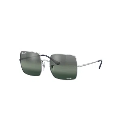 Ray Ban Square 1971 Chromance Sunglasses Silver Frame Blue Lenses Polarized 54-19