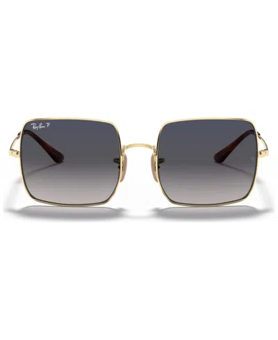 Ray Ban Square Polarized Sunglasses, Rb1971 In Gold,blue Gradient Blue Polar