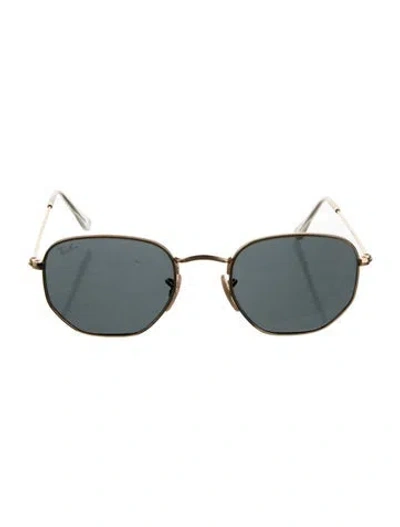Pre-owned Ray Ban Square Tinted Sunglasses In Gold