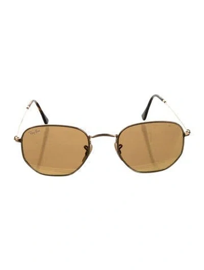 Pre-owned Ray Ban Square Tinted Sunglasses In Gold