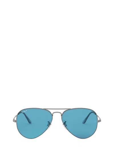 Ray Ban Polarized Aviator Metal Ii Sunglasses, Rb3689 In Shiny Gunmetal,polar Blue