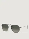 Ray Ban Hexagonal Flat Lenses Sunglasses Gunmetal Frame Grey Lenses 51-21 In Green