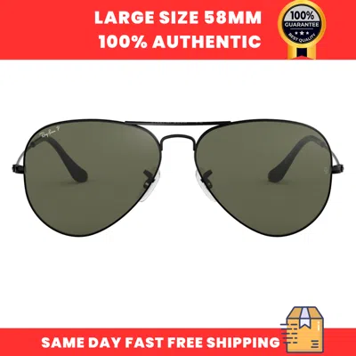 Pre-owned Ray Ban Ray-ban Sunglasses Rb3025 002/58 Black Aviator Green Classic Polarized 58mm