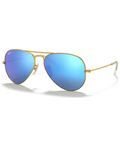 Ray Ban Polarized Sunglasses, Rb3025 Aviator Mirror In Gold Matte,blue Mirror