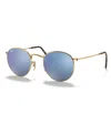 Ray Ban Sunglasses, Rb3447n Round Flat Lenses In Gold Shiny,blue Mirror