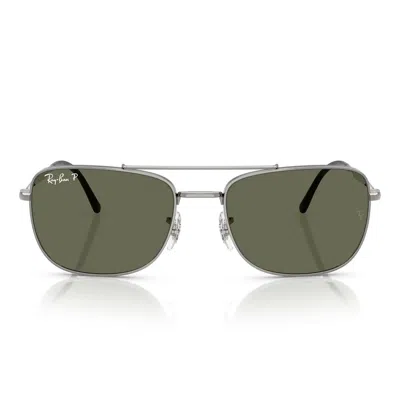 RAY BAN RAY BAN SUNGLASSES RB3755 004/58 SILVER/GREEN UNISEX POLARIZED
