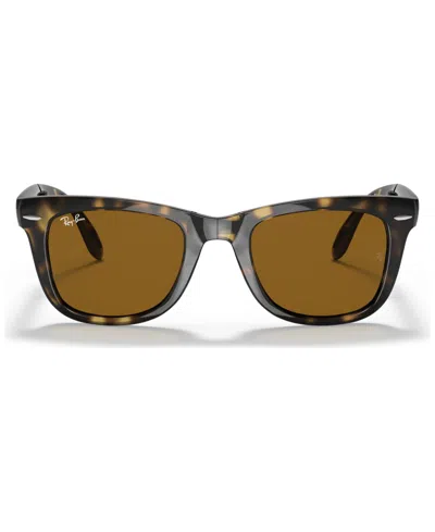 Ray Ban Sunglasses, Rb4105 Folding Wayfarer In Polished Light Havana,brown