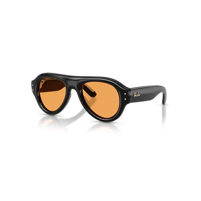 Ray Ban Aviator Puffer Sonnenbrillen Schwarz Fassung Orange Glas 52-21 In Black