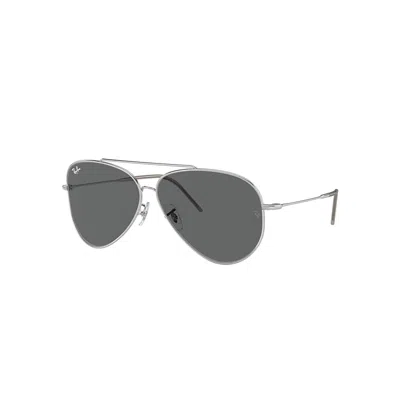 RAY BAN SUNGLASSES UNISEX AVIATOR REVERSE - SILVER FRAME GREY LENSES 59-11