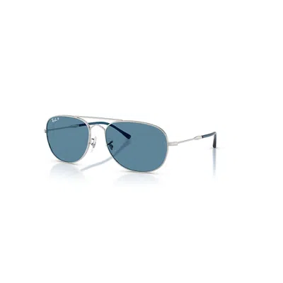 Ray Ban Sunglasses Unisex Bain Bridge Chromance - Silver Frame Blue Lenses Polarized 57-17