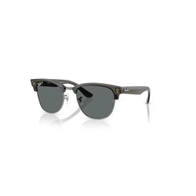 Ray Ban Sunglasses Unisex Clubmaster Reverse - Transparent Dark Grey On Gunmetal Frame Grey Lenses Polarized