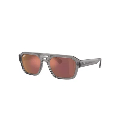 RAY BAN SUNGLASSES UNISEX CORRIGAN BIO-BASED - TRANSPARENT GREY FRAME RED LENSES 54-20