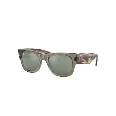 Ray Ban Mega Wayfarer Sunglasses Striped Green Havana Frame Silver Lenses 51-21