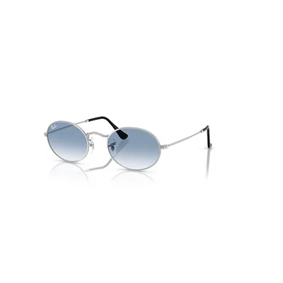 RAY BAN SUNGLASSES UNISEX OVAL METAL - SILVER FRAME BLUE LENSES 54-21