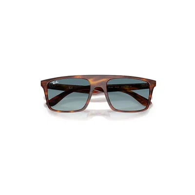 Ray Ban Rb2222 Sunglasses Striped Havana Frame Blue Lenses 57-20 In Brown