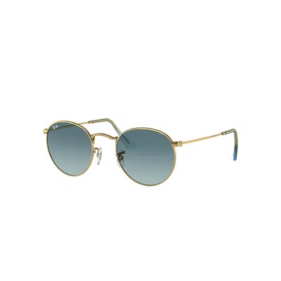 Ray Ban Sunglasses Unisex Round Metal Gradient - Gold Frame Blue Lenses 47-21