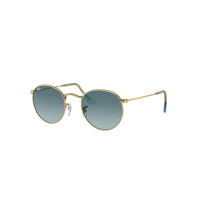Ray Ban Sunglasses Unisex Round Metal Gradient - Gold Frame Blue Lenses 53-21