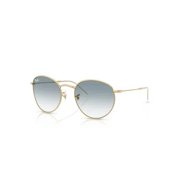 Ray Ban Sunglasses Unisex Round Reverse - Arista Gold Frame Blue Lenses 53-21